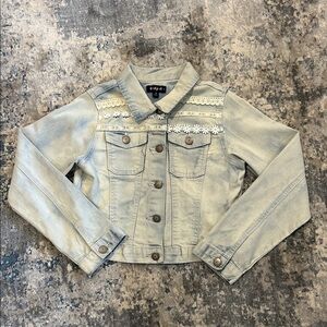 Kidpik Denim Jacket with Lace and Floral Accents